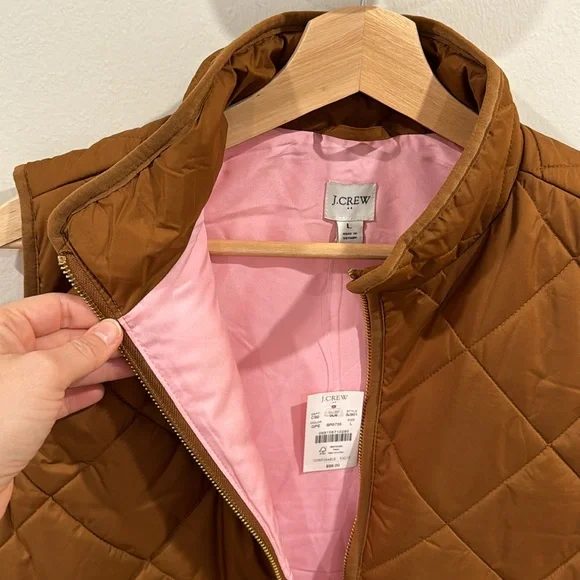 J. Crew Women’s Puffer Vest with Snap Pockets Cognac Brown Size L - Picture 4 of 10